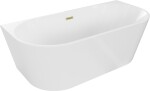 MEXEN/S - Oval vana volně stojící nástěnná 150 x 75, bílá, sifon a přepad zlatá kartáčovaná 52671507500-55