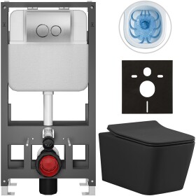 CERANO - Kompletní WC set Basic/Forte - černá matná - WC tlačítko Dualo/Stříbrná - volně stojící - předstěnová instalace - 51x36 CER-8050BD86387