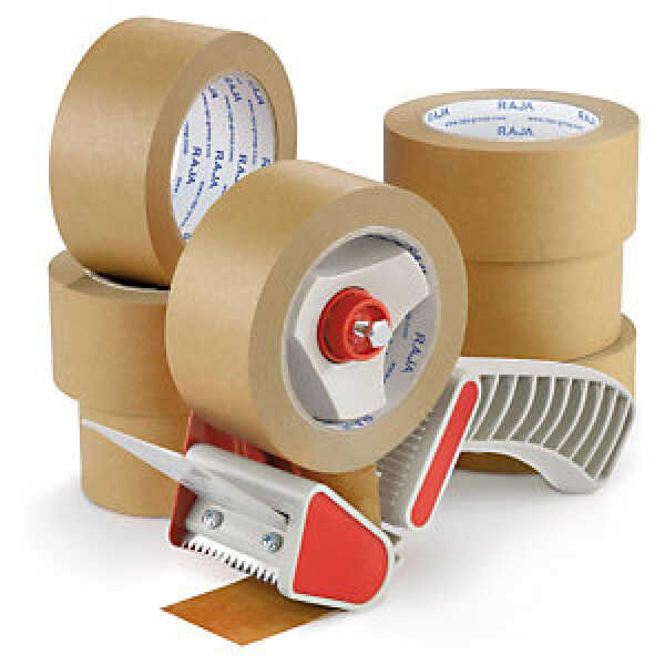 6 x Papírová lepicí páska 50mm, návin 50m, standardní 57g/m2, hnědá, tloušťka 110µm + 1 odvíječ pásky | RAJA