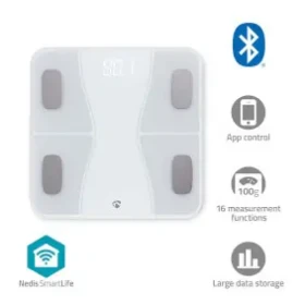 Nedis Chytrá osobní váha / Bluetooth / BMI / BMR / SmartLife / Android (BTHPS11WT)