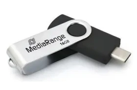 MediaRange 16GB černá, stříbrná / Flash disk / USB-C / USB 3.2 Gen 1 / Čtení 50 MB/s / Zápis 15 MB/s (MR1951)
