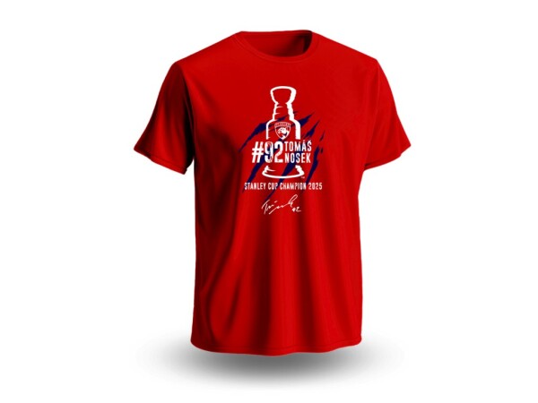 Dětské tričko Tomáš Nosek #92 Stanley Cup Champion 2025 Florida Panthers NHL Red Velikost: Dětské L (11 - 12 let)