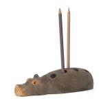 Ferm LIVING Dřevěný stojánek na tužky Hippo Hand Carved, šedá barva, dřevo