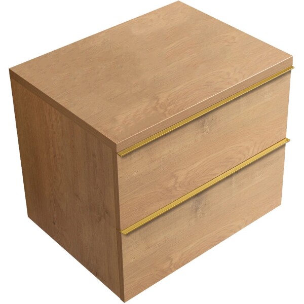 CERANO Koupelnová skříňka Velora - dub medový, úchytka zlatá + deska pod umyvadlo Navira Pro - 36 mm - 70x56,6x46,5 cm