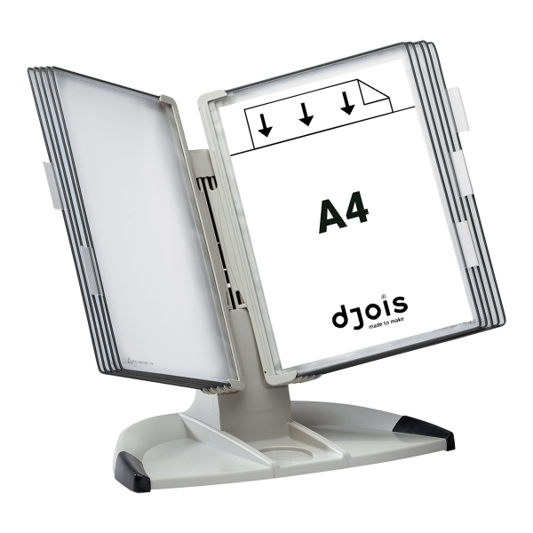 Djois pultový plastový stojan Design s rámečky, 10 rámečků s kapsami A4, stojan šedý, rámečky šedé, 1 set