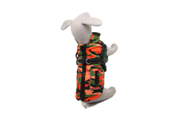 Pardál zimní bunda pro psa s postrojem Barva: Oranžová, Délka zad (cm): 26, Obvod hrudníku: 30 - 38 cm