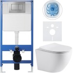 CERANO Kompletní podomítkový WC set Lite/Cesso - bílá matná - WC tlačítko Classic, tmavě šedá - předstěnová instalace/sádrokarton - 49x36 cm - 216914