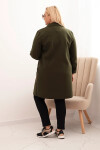 Dámský elegantní plášť Plus Size s límcem a velkými kapsami khaki UNI