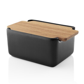 Eva Solo Kameninová máslenka Black / Oak Wood, černá barva, dřevo, porcelán