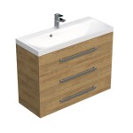 Koupelnová skříňka s chromovými úchyty a umyvadlem SAT Cube Way 100x71x40 cm dub Hickory mat CUBE21003DH CUBE21003DH