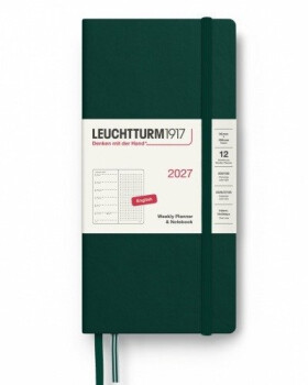 Týdenní plánovač Zápisník Forest Green, tečkovaný Wallet B6+ x A6 2027, anglicky
