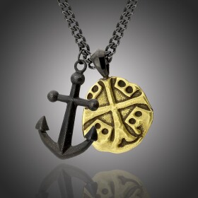 Pánský ocelový náhrdelník Salvatore, medailon kříž a kotva, Černá 70 cm