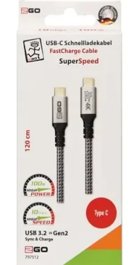 2GO 797512 černá / Datový kabel / USB-C / USB-C / 100 W / 1,2 m / USB 3.2 Gen 2 (797512)