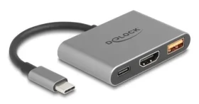 Delock USB-C (M) - HDMI (F) + USB-A šedá / Adaptér / DP Alt Mód / 4K / 30 Hz / USB PD 90 W (61071)