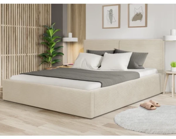 Postel Inez 180x200 cm, krémová strukturovaná látka