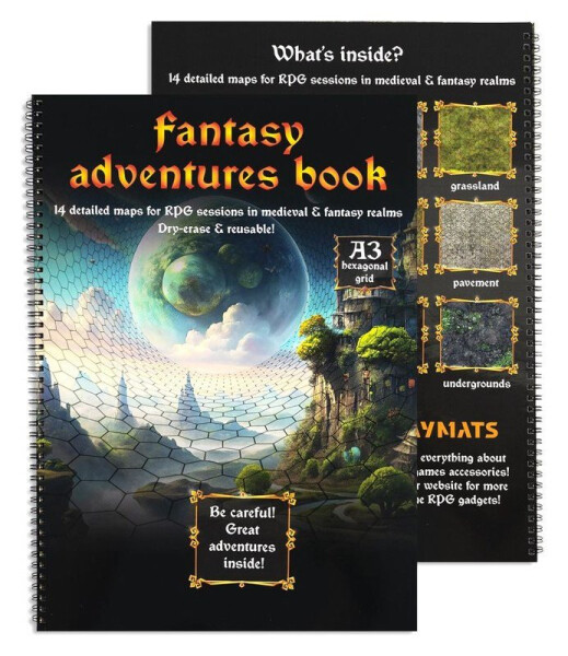 RPG kniha A3 s terény Future Adventures + popisovač a hadřík - Hexagonová mřížka