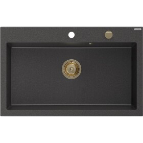 MEXEN/S - Elix granitový dřez 1-miska 800 x 500 mm, černá kropenatá, sifon zlatá 6527801005-76-G