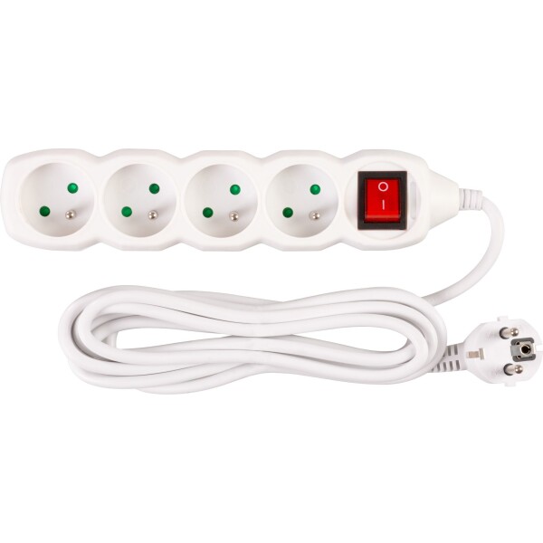 STREND PRO 213340 Prodlužovací kabel s vypínačem, 3m, 4 zásuvky, 3×1mm, bílý