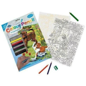 Malování podle čísel pastelkami - Kotě a štěně