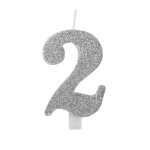 Svíčka číslo 2 stříbrná s glitrem Svíčka číslo 2 stříbrná s glitrem