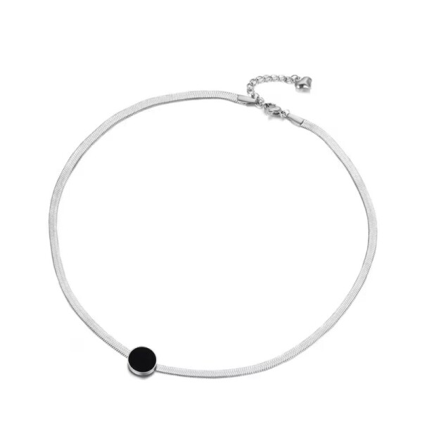 Choker náhrdelník s hadím řetízkem (herringbone) - chirurgická ocel, Stříbrná 40 cm + 3 cm (prodloužení)