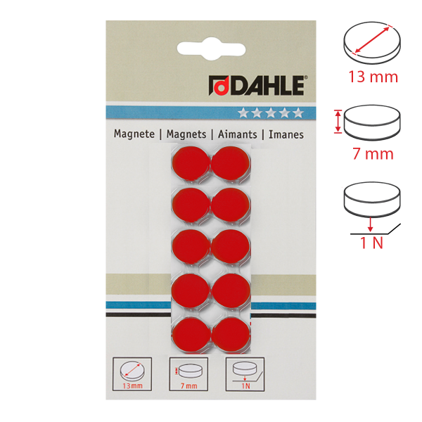 Dahle magnet plánovací, Ø 13 mm, 1 N, 10 ks, červený