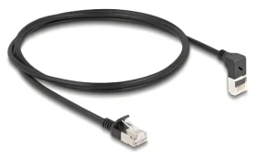 DeLock černá / Síťový kabel / Cat.6A S/FTP / Slim / RJ45 rovný - RJ45 úhlový 90° / 1 m (80287)