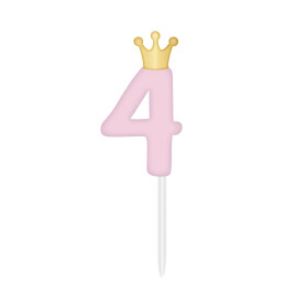 Svíčka dortová světle růžová s korunkou číslo 4 - Albi