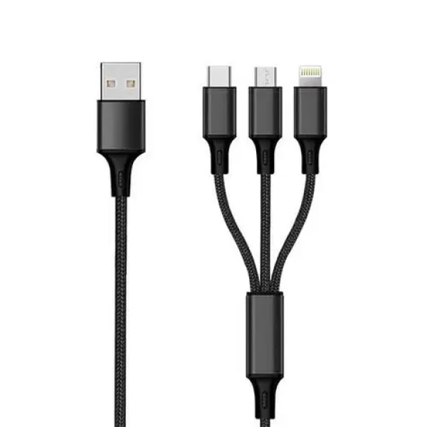 2GO 3v1 černá / Nabíjecí kabel / USB-A na Micro-USB USB-C Lightning / 3 m / 3 A (797154)