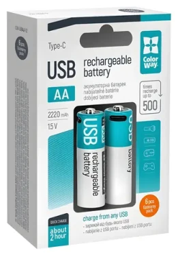 Colorway nabíjecí baterie AA / 2200 mAh / 1.5 V / USB-C / 6 ks (CW-UBAA-12)