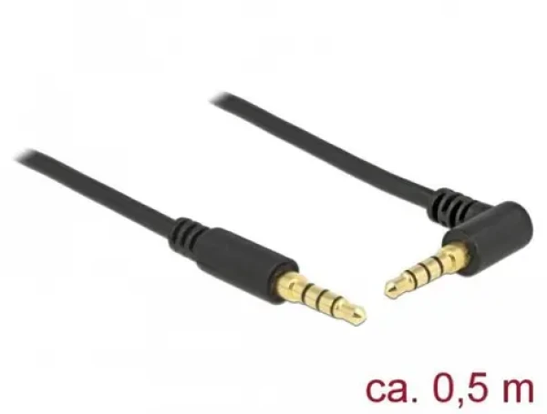 DeLock Jack 3,5 mm 4pin černá / Audio kabel / 0,5 m / Úhlový konektor / Pozlacené konektory (85607)