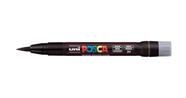 POSCA PCF-350 černá / Akrylový popisovač / Štětcový hrot / Rychleschnoucí (181699)