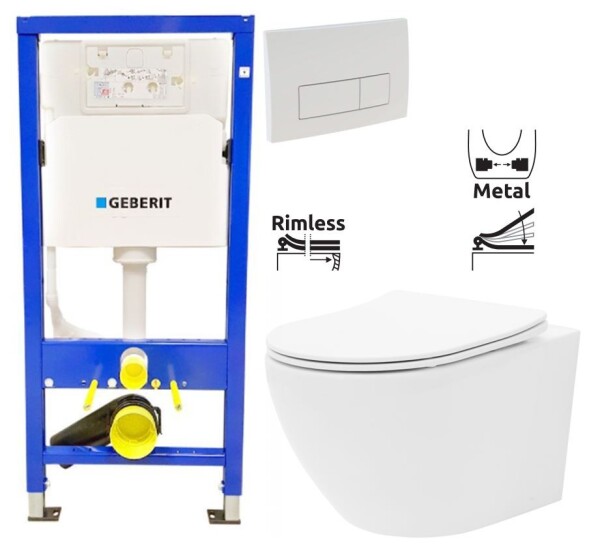 GEBERIT DuofixBasic s bílým tlačítkem DELTA51 + WC REA Carlo Flat Mini Rimless + SEDÁTKO 458.103.00.1 51BI CF1