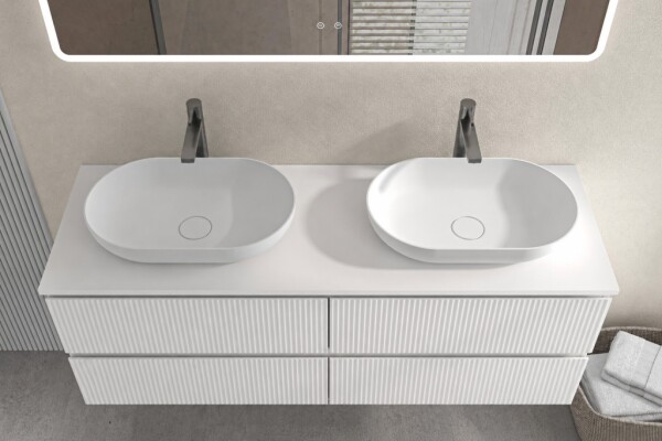 CERANO - Koupelnová skříňka Carole - bílá matná rýhovaná + deska pod umyvadlo Navira Slim - 18 mm - 120x49,8x46 CER-152774
