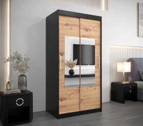 Šatní skříň Abi To Barva korpusu: Černá, Rozměry: 100 cm, Dveře: Dub artisan