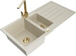 MEXEN - Andres granitový dřez s odkapávačem včetně baterie Rita, béžová 6515-69-670300-50