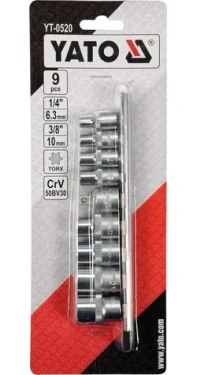 YATO Sada TORX nástavců E5-E16 9 ks / Sada nástavců / 1/4" a 3/8" / CRV 6150 (YT-0520)