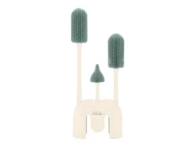 KikkaBoo Sada kartáčů na láhve 3 ks se stojanem Platinum Silicone Sage / od narození / silikon bez BPA (31302050049KB)