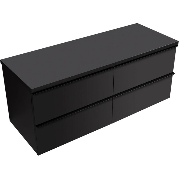 CERANO Koupelnová skříňka Velora - černá matná, úchytka černá + deska pod umyvadlo Navira Pro - 36 mm - 160x56,6x46,5 cm