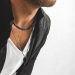 Pánský korálkový náhrdelník Isaac - 6 mm přírodní onyx a tygří oko, Modrá 47 cm