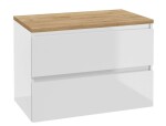Kielle - Nefia Skříňka včetně desky pod umyvadlo 80x55x46 cm, lesklá bílá/zlatý dub 50027S840