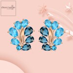 Náušnice Swarovski Elements Leah Blue - květina, Modrá