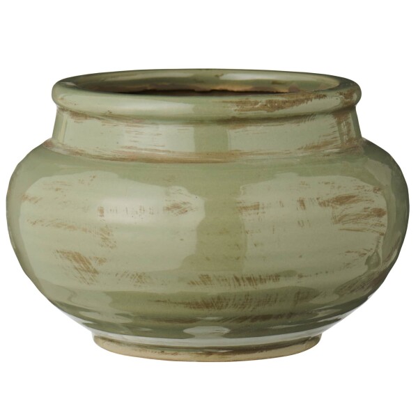 Ib Laursen Keramický obal na květináč Green Low, zelená barva, keramika