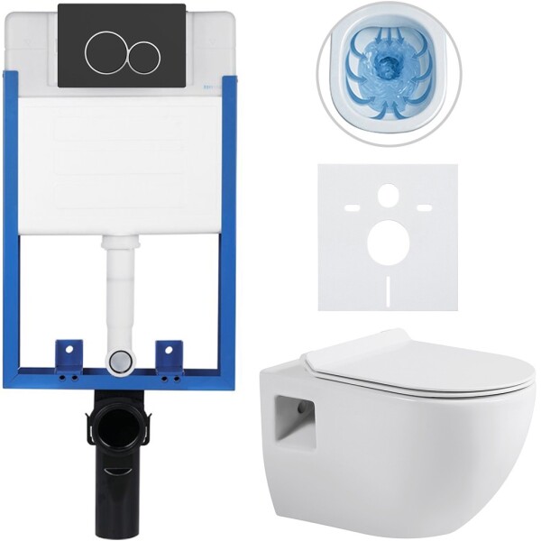CERANO Kompletní podomítkový WC set Lite/Dure - bílá lesklá - WC tlačítko Duo, černá matná - k zazdění - 51x35 cm