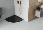 MEXEN/S - Flat sprchová vanička čtvrtkruhová slim 70 x 70, černá + zlatý sifon 41707070G