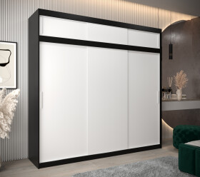 Šatní skříň Abi T0 s nástavcem Barva korpusu: Černá, Rozměry: 250 cm, Dveře: Bílá