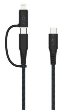 FIXED Nabíjecí a datový opletený kabel s konektory USB-C/USB-C a Lightning adaptérem PD 1.2m MFi PD 60W šedý (FIXDB-CCL12-GR)