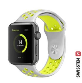 SWISSTEN Silikonový sportovní řemínek pro Apple Watch 38/40/41mm stříbrno-žlutá (46000603)