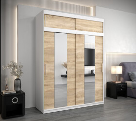 Šatní skříň Abi Po s nástavcem Barva korpusu: Bílá, Rozměry: 150 cm, Dveře: Dub sonoma