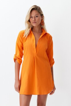 Oranžové mini plážové šaty tkané 100% bavlny od značky Trendyol